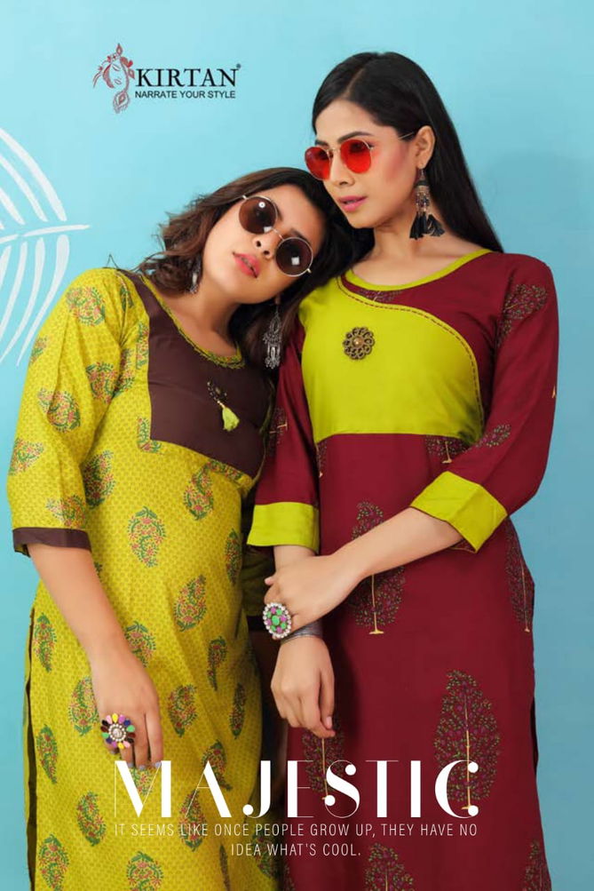 Kirtan Patang Rayon Printed Running Wear Kurti Wholesaler